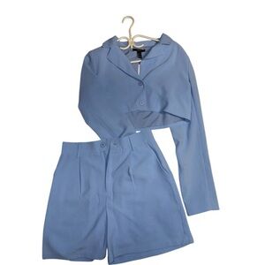 Forever 21 Light Blue Cropped Blazer and Shorts Set